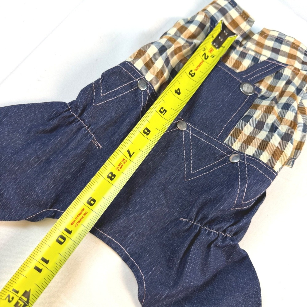 DotDot Fashion Dog Overalls XS Blue Brown Plaid Denim Pet Jumpsuit NWT